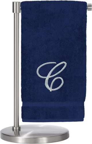 Vista 138 de Script R - Toalla de baño con monograma, regalo personalizado, 27 x 54 pulgadas, juego de 1 toalla bordada con texto dorado, 100% algodón turco Navy