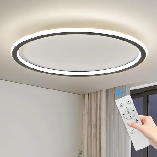 Vista 15 de Lámpara de techo LED moderna, anillo negro empotrado, lámpara de techo con control remoto, lámpara de techo acrílica para dormitorio, pasillo, isla