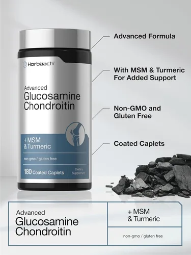 Vista 8 de Horbäach Glucosamina Condroitina Más MSM y Cúrcuma 180 Cápsulas Recubiertas Suplemento Sin OGM, Sin Gluten Suplemento sin OMG, sin gluten