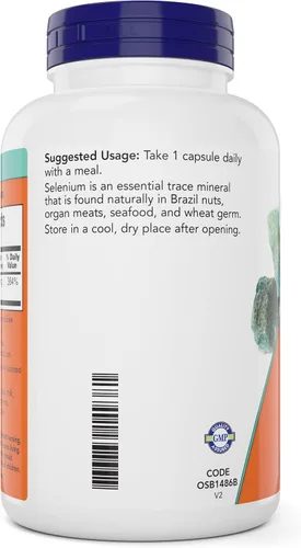 Vista 3 de Now Cápsulas de selenio de 200 mcg, 300 unidades (paquete de 2) – L suplemento mineral de selenometionina para mujeres y hombres – Gorras vegetales