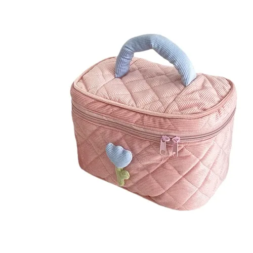 Vista 8 de Bolsa de maquillaje floral kawaii, bolsa para cosméticos y cosméticos, bolsa de viaje estética, organizadora de bolsa de aseo acolchada de hadas