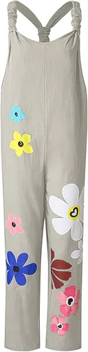 Vista 3 de MOBCTG Mono bohemio para mujer, estampado de moda, estilo retro, bohemio, holgado, casual, de lino, tallas S-5XL