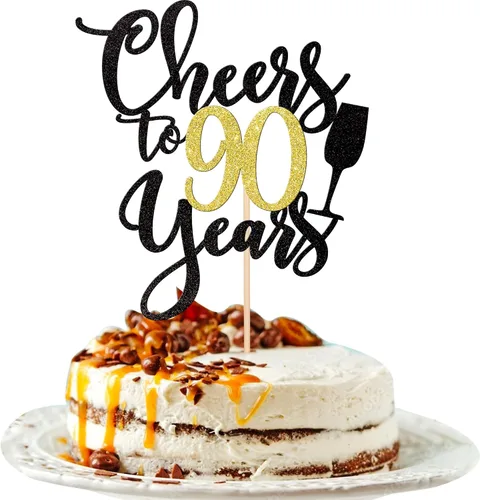 Vista 9 de 1 pieza de decoración para tartas de "Cheers to 20 años" con purpurina dorada y negra para pastel de 20 años, decoración de pastel de 20 años