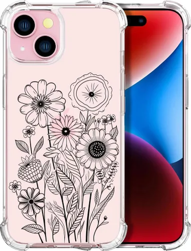 Vista 51 de Compatible con iPhone 14, funda transparente y bonita para mujeres y niñas, diseño floral, diseño floral femenino, funda para teléfono 14