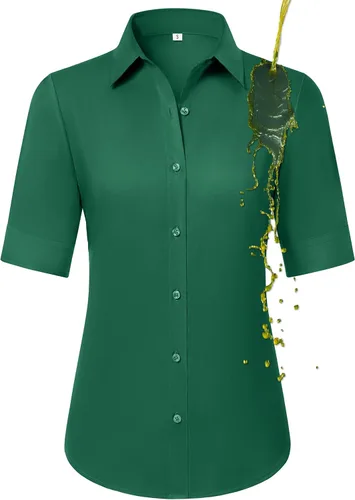 Vista 13 de Camisas con botones para mujer, ajustadas, de manga corta, con cuello, sin arrugas