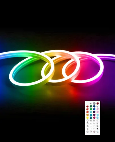 Vista 11 de Tira de luz LED de neón inteligente IC de 6.56 pies, tira de luz LED con aplicación/control remoto, cambio de color, sincronización de música, tira