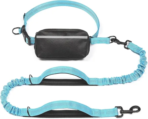 Vista 9 de iYoShop Correa de perro manos libres con bolsa con cierre, dobles asas acolchadas y elástica duradera para caminar, trotar y correr con tu perro
