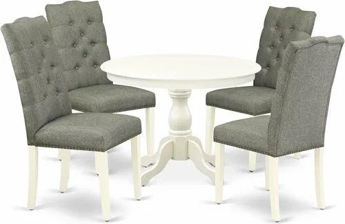 Vista 16 de East West Furniture HBEL3-ABK-35 - Juego de mesa y sillas de cocina de 3 piezas que contiene una mesa de comedor redonda con pedestal y 2 sillas