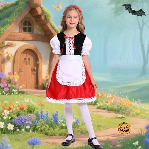 Vista 5 de Disfraz de Caperucita Roja para Niñas, Disfraces de Halloween, cuento de hadas, Personaje, Cosplay