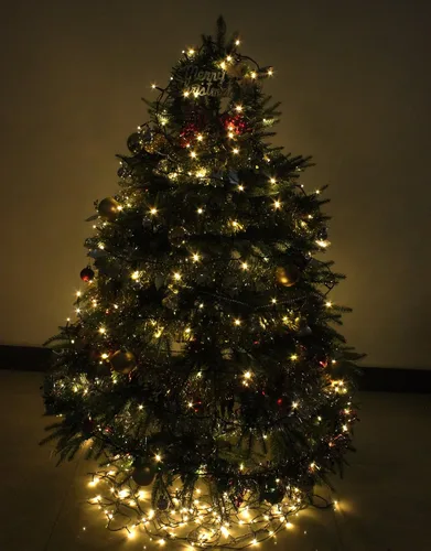 Vista 2 de PMS Guirnalda de 200 luces LED de Navidad de 66 pies, funciona con pilas, 8 modos de iluminación, impermeable, con temporizador