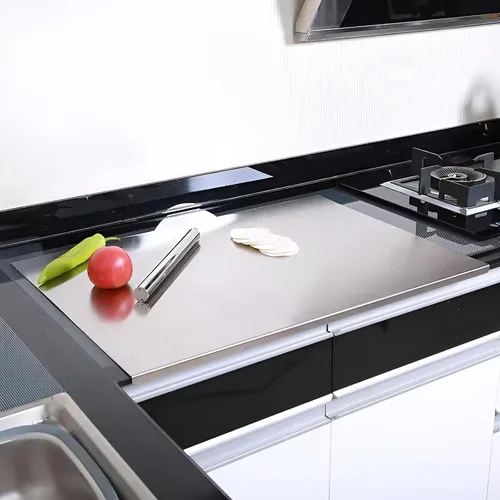 Vista 4 de Tablas de cortar de acero inoxidable para cocina, tabla de cortar de acero inoxidable con borde. Tabla de cortar grande adecuada para carne, frutas