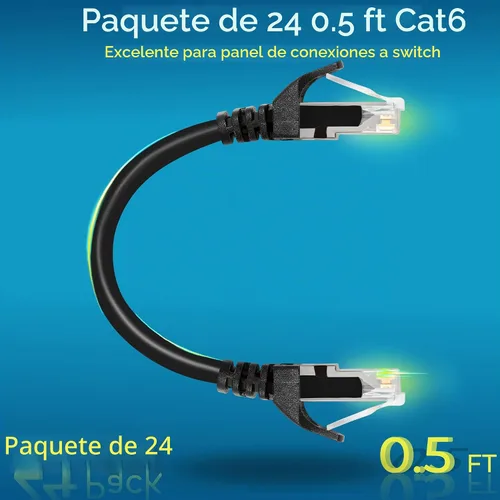 Vista 2 de Rapink Patch Cables Cat6 - Cable de conexión Ethernet Cat6 de 0.5 pies (paquete de 24), 10G, cable de conexión Cat 6 para panel de conexiones a
