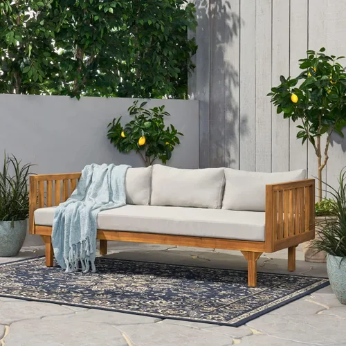 Vista 2 de Christopher Knight Home Tina Outdoor Cama de Día de Madera de Acacia de 3 Plazas, Acabado de Teca, Gris Claro