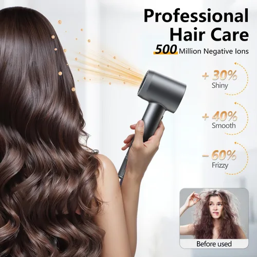 Vista 3 de Secador de Cabello - Secado Rápido de 1 Minuto, Secador de Alta Velocidad con 500 Millones de Iones Negativos, Sin Daño por Calor, Bajo Ruido