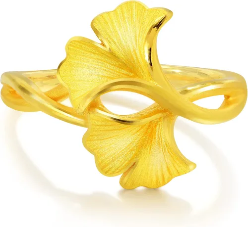 Vista 4 de CHOW SANG SANG 999.9 24K Oro Chino Boda Colección Precio por Peso 0.16 oz Oro Ginkgo Hojas Anillo para Mujeres y Ocasión de Boda 89883R Tamaño 13