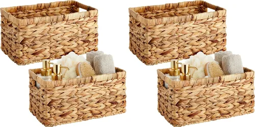 Vista 10 de Juvale Cesta rectangular pequeña de mimbre, cesta de jacinto de agua tejida a mano, se adapta a estantes de almacenamiento estándar, paquete de 2