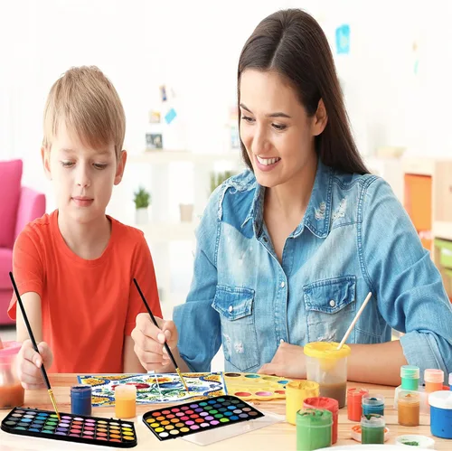 Vista 9 de GETHPEN Pintura de acuarela, juego de pintura de acuarela, juego de pintura de acuarela lavable de 48 colores con pincel, bolígrafo de agua