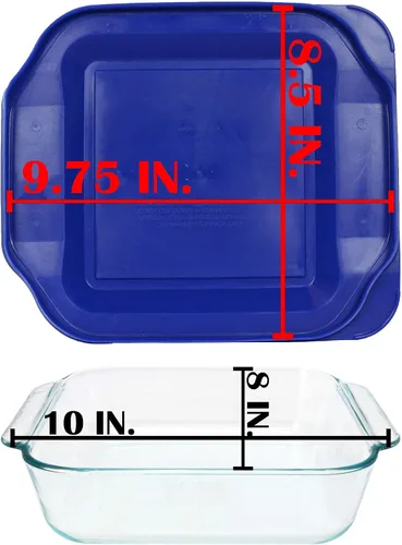Vista 5 de Pyrex Fuente cuadrada para horno, de 8 pulgadas, con tapa plástica roja.
