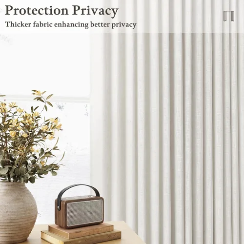 Vista 3 de TWODRAPES Cortinas de Lino Plisadas con Pinza Beige Blancas de 54 Pulgadas de Largo 2 Paneles para Comedor Cocina Dormitorio Plisadas Semi