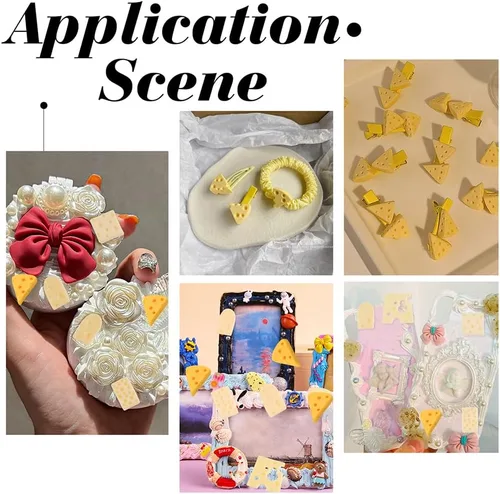 Vista 6 de CHGCRAFT 100 piezas de 5 estilos en miniatura de cocina de resina de queso de simulación de pastel de queso de imitación de oro artificial