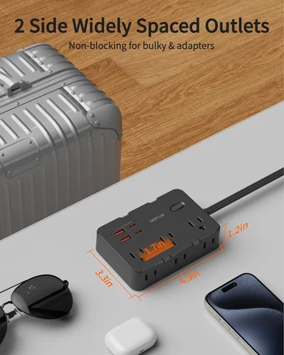 Vista 4 de DEPOW Regleta protectora de sobretensiones, cable de extensión de 3 pies con 6 salidas de CA, 4 puertos USB, protección contra sobretensiones 1050J