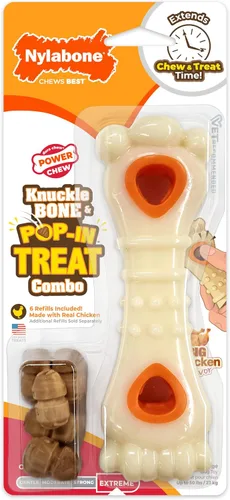 Vista 13 de Nylabone Hueso de Nuca Bone Pop-In Juguetes de Golosinas Poderosas para Perros, Juguetes Interactivos Dispensadores de Golosinas y Enriquecimiento