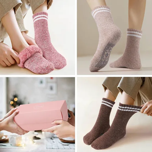 Vista 6 de HUGSWEET Calcetines térmicos, antideslizantes calcetines de hospital de felpa pantufla de agarre calcetines de mujer invierno suave cálido acogedor