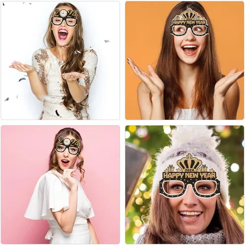 Vista 7 de ABOOFAN 12 lentes de feliz año nuevo 2024 gafas de fiesta de Año Nuevo Hola 2024 gafas de sol regalos de fiesta accesorios para cabina de fotos 2024