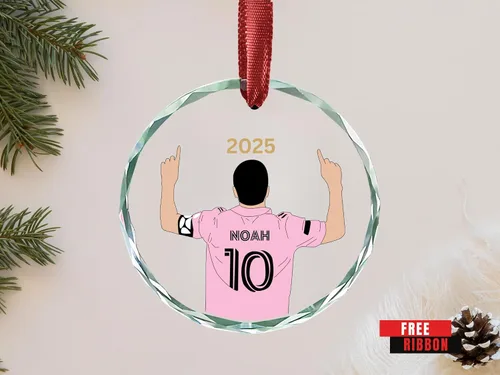 Vista 6 de Adorno de cerámica de fútbol navideño personalizado, regalos de mini pelota de equipo de fútbol, regalo personalizable, recuerdo