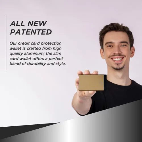 Vista 4 de Cartera minimalista con control deslizante para tarjetas, Oro, Minimalista
