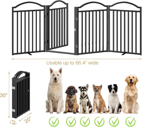 Vista 3 de BHG Puerta independiente de metal para perros sin ensamblaje con puerta a través, extra ancha de 80 pulgadas, puerta extra alta para mascotas de 30