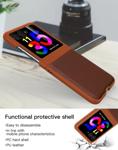 Vista 3 de Funda delgada de piel sintética para Motorola Razr Plus 2023, [cubierta frontal transparente + parte trasera de cuero duro de policarbonato] Marrón