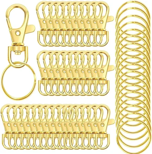 Vista 10 de 50 llaveros giratorios de alta calidad con llaveros, clip de llavero de metal y llavero, 25 ganchos para llavero y 25 llaveros para cordón, Negro