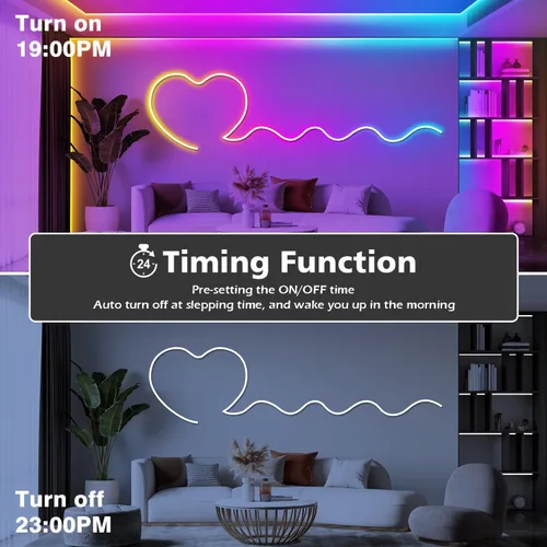 Vista 7 de Tira de luces de neón de 20 pies, cuerda de luces LED flexible con aplicación/control remoto, múltiples modos de luces, luces de neón LED RGB IP65