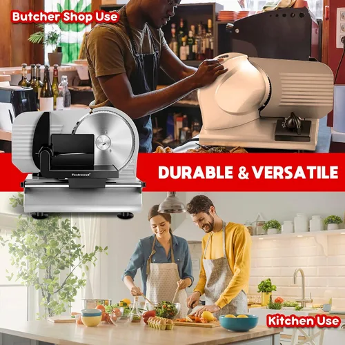 Vista 3 de Techwood - Cortador eléctrico de 150 W para uso doméstico con 2 cuchillas extraíbles de acero inoxidable de 7.5 pulgadas, cortador de pan de frutas