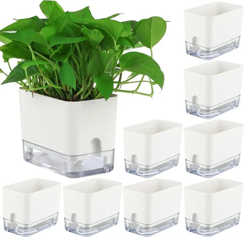 Vista 13 de Planterhoma Macetas de riego automático para plantas de interior de 4.3 pulgadas, 6 paquetes de macetas cuadradas de riego automático con orificio