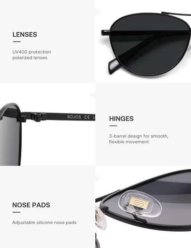 Vista 4 de SOJOS Gafas de sol polarizadas retro estilo aviador para mujeres y hombres, estilo vintage de los años 70, protección UV, para mujer y hombre, SJ1265