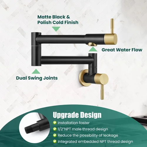 Vista 8 de Heyalan Pot Filler - Llenador de ollas de 19 pulgadas para montaje en pared, plegable, extensible, grifo de cocina/restaurante de acero inoxidable