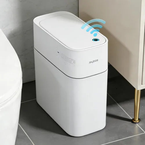 Vista 9 de JUDRDO Bote de basura pequeño para baño, 3.5 galones, automático, sin contacto, con tapa, sensor de movimiento, delgado, impermeable, cesta