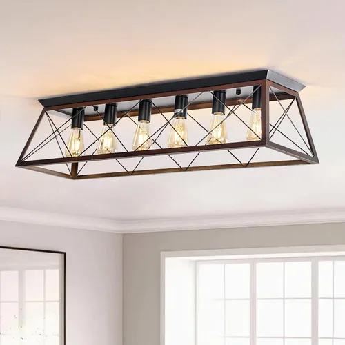 Vista 10 de 31.5" Flush Mount Ceiling Light Fixture, 5-Light Vintage Industrial Cage Chandelier for Dining Room, Kitchen Island, Living Room, Dimmable Semi