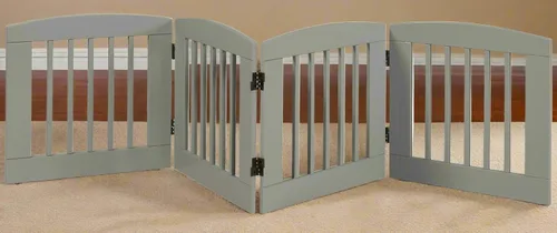 Vista 3 de BarkWood - Puerta independiente de madera para mascotas, expansión de 4 paneles, tamaño mediano, 24 pulgadas de alto, acabado gris