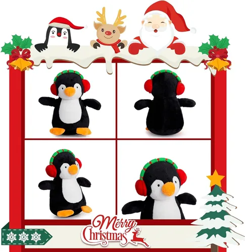 Vista 6 de Juego de 4 Muñecos de Peluche de Navidad Juguete de Peluche de Papá Noel Animal de Peluche Juguete Animal Reno Lindo Muñeco de Nieve Alce Claus