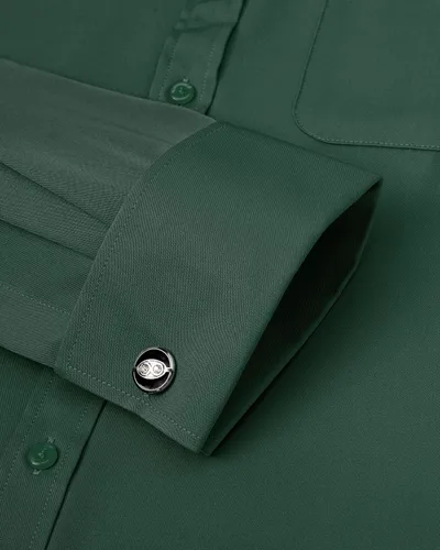 Vista 4 de J.VER Camisas de vestir con puños franceses para hombre, ajuste regular Verde militar