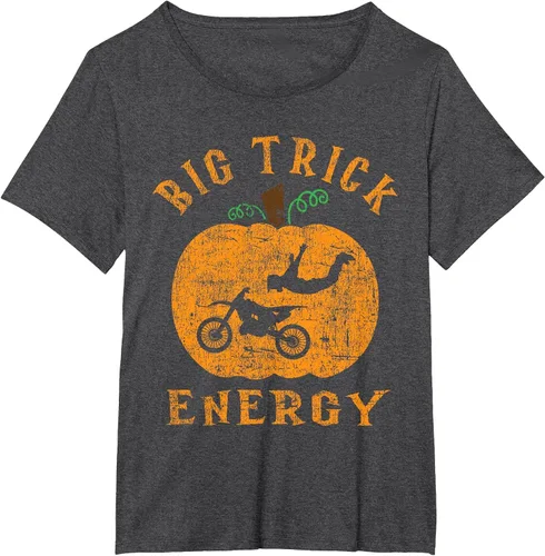 Vista 9 de Dirt Bike Motocross Halloween - Pumpkin Jack O Lantern T-Shirt Asphalt Grey