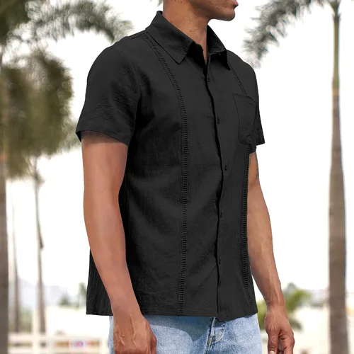 Vista 4 de Ranberone Men's Short Sleeve Cuban Guayabera Shirt Casual Button Down Cotton Linen Beach Summer Shirt