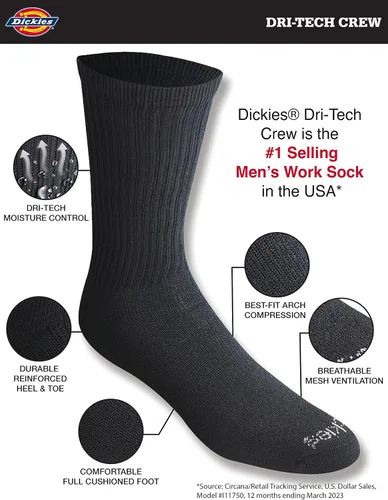 Vista 2 de Dickies Men's Dri-tech Moisture Control Crew Socks Multipack
