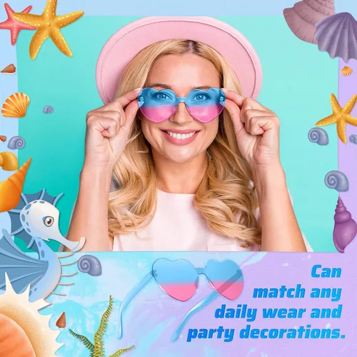 Vista 4 de RTBOFY 2PCS Heart Sunglasses for Fashion Party Queen Style, Rimless Heart Shaped Sunglasses for Women Party Favor