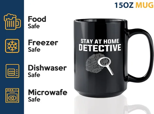 Vista 4 de Taza de café detective de 15 onzas, color negro, manténgase en casa - Oficial de policía policía patrulla detective sheriff aplicación de la ley