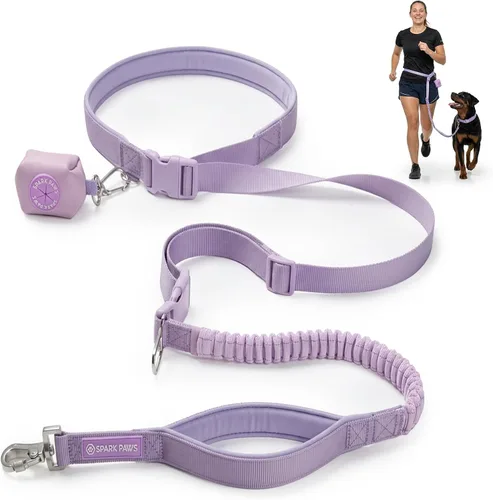 Vista 9 de Spark Paws - Correa de perro manos libres, correa elástica para la cintura que absorbe los golpes para correr, clip para cinturón de seguridad