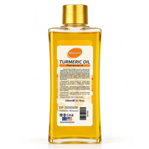 Vista 9 de Aceite corporal de cúrcuma de 6.8 fl oz para masaje e hidratación diaria, hidratación profunda con vitamina E, colágeno, aceite de cúrcuma para cara